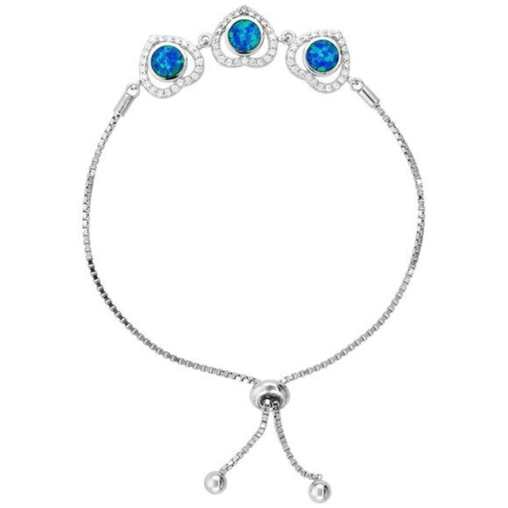 Sterling Silver Opal 3 Linked Hearts Bolo Bracelet